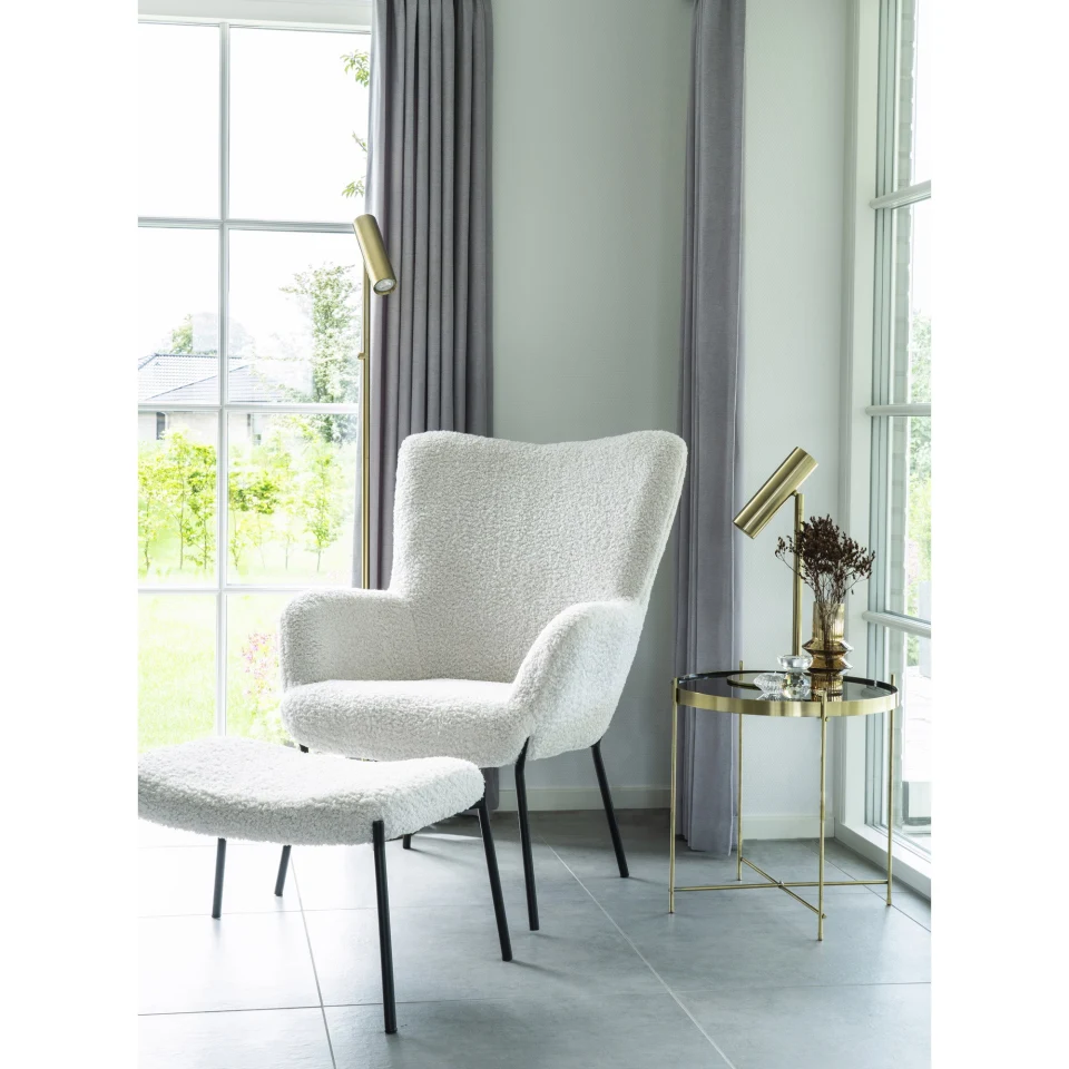 Glasgow Footrest - Footrest, artificial lambskin, bijela, crne noge HN1090