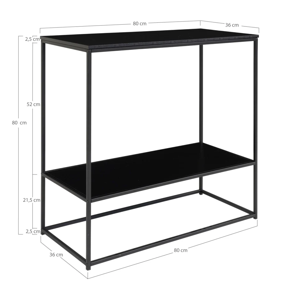 Vita Konzolni stol - Konzolni stol, 2 police, crna, crni okvir 80x36x80 cm