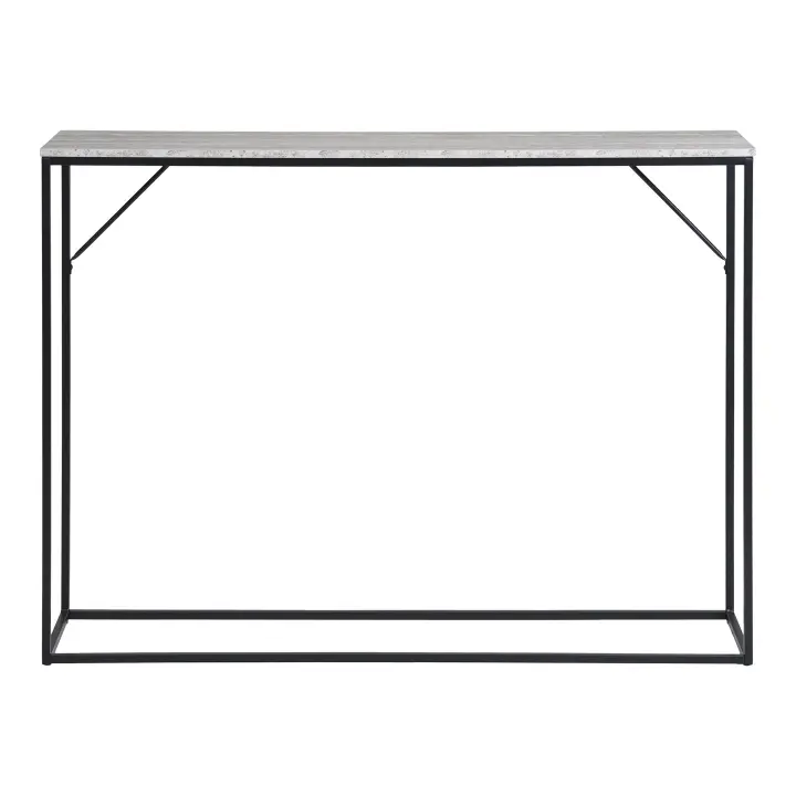 Vita Konzolni stol - Konzolni stol, 1 polica, izgled travertina, crni okvir 110x26x80 cm