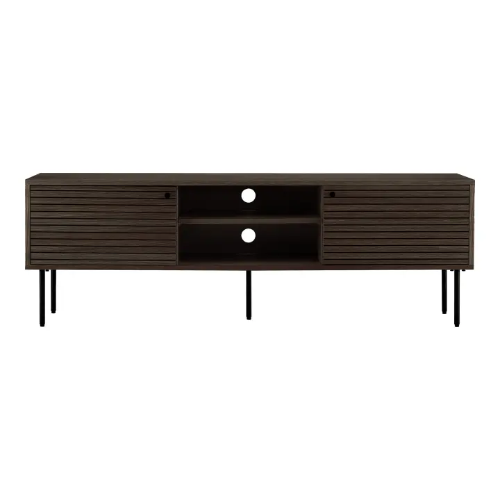 Kyoto TV komoda - TV komoda, 2 vrata, 2 police, hrastov furnir, dimljena, crna metal legs 150x40x50 cm