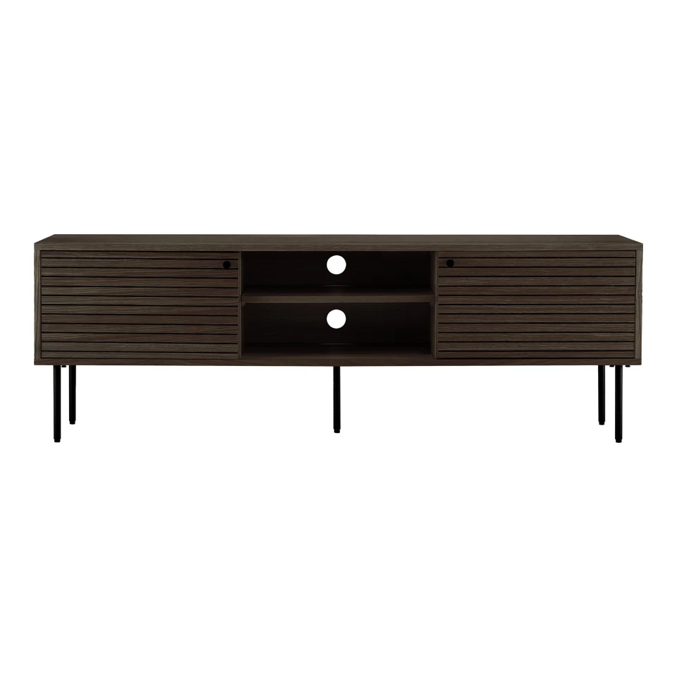 Kyoto TV komoda - TV komoda, 2 vrata, 2 police, hrastov furnir, dimljena, crna metal legs 150x40x50 cm