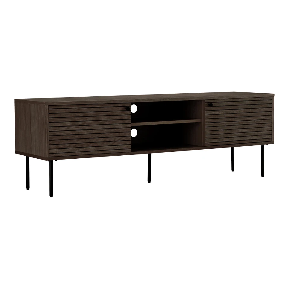 Kyoto TV komoda - TV komoda, 2 vrata, 2 police, hrastov furnir, dimljena, crna metal legs 150x40x50 cm