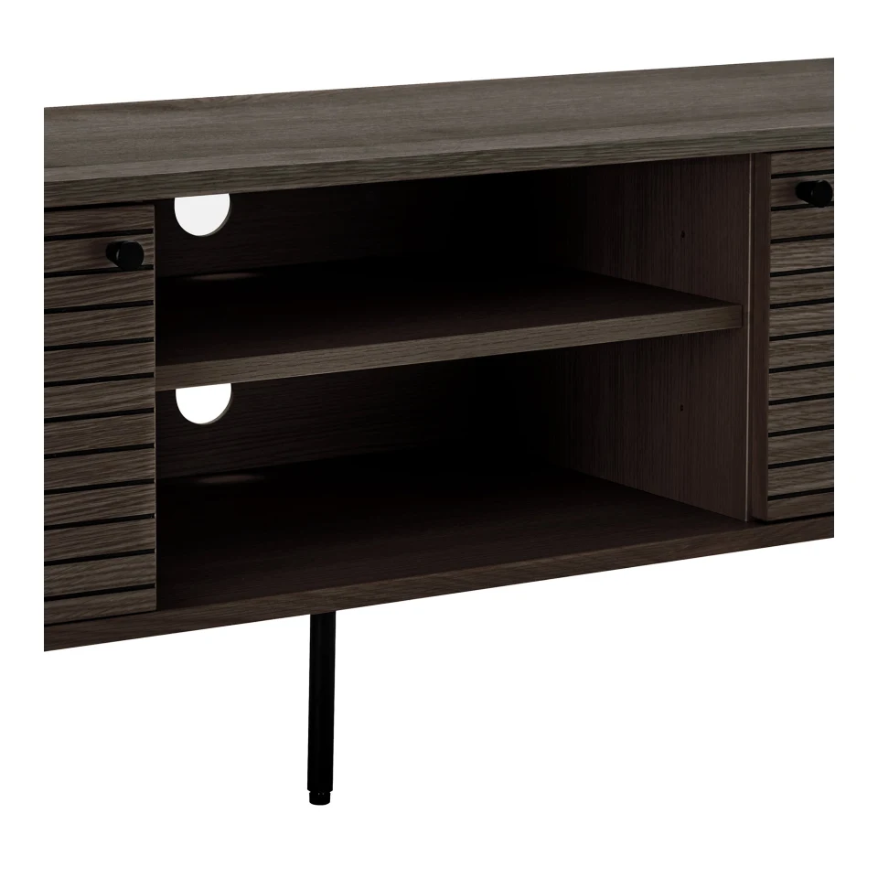 Kyoto TV komoda - TV komoda, 2 vrata, 2 police, hrastov furnir, dimljena, crna metal legs 150x40x50 cm