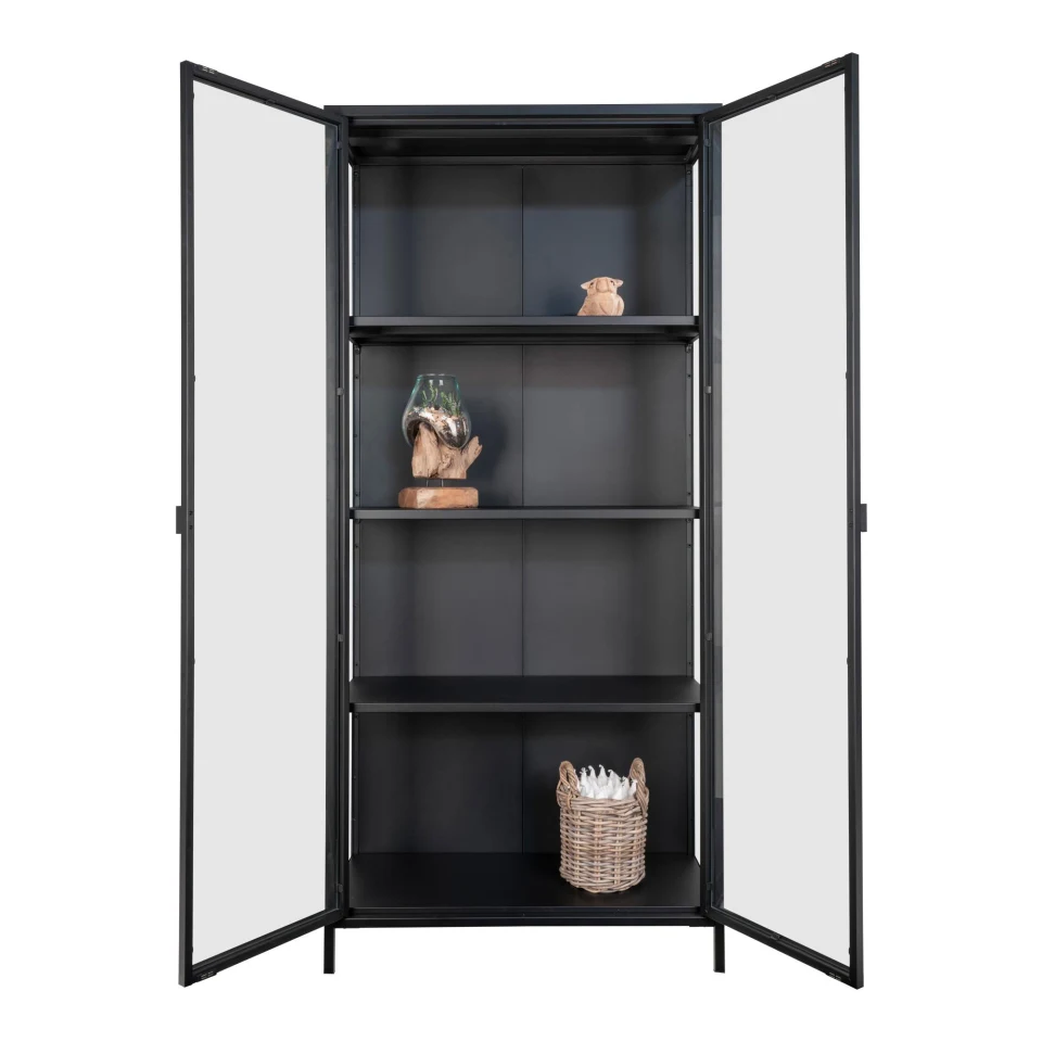 Brisbane Vitrina - Vitrina, 2 staklo doors, čelik, crna 80x35x175 cm