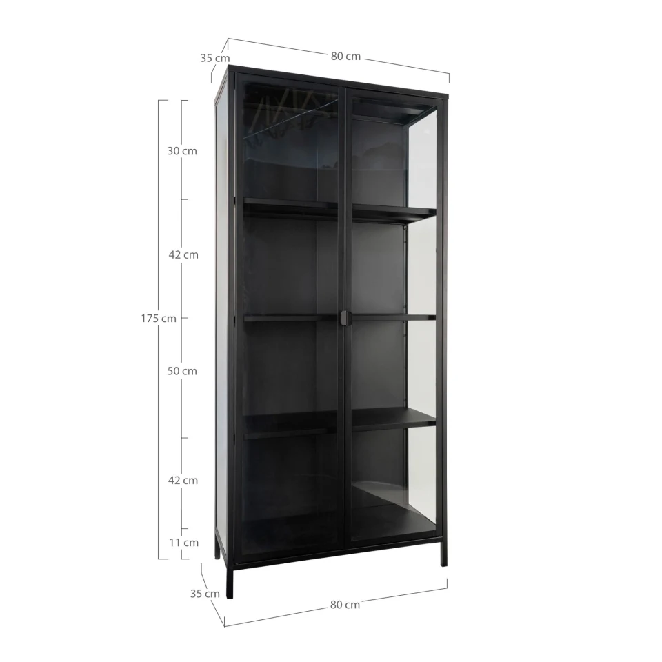 Brisbane Vitrina - Vitrina, 2 staklo doors, čelik, crna 80x35x175 cm