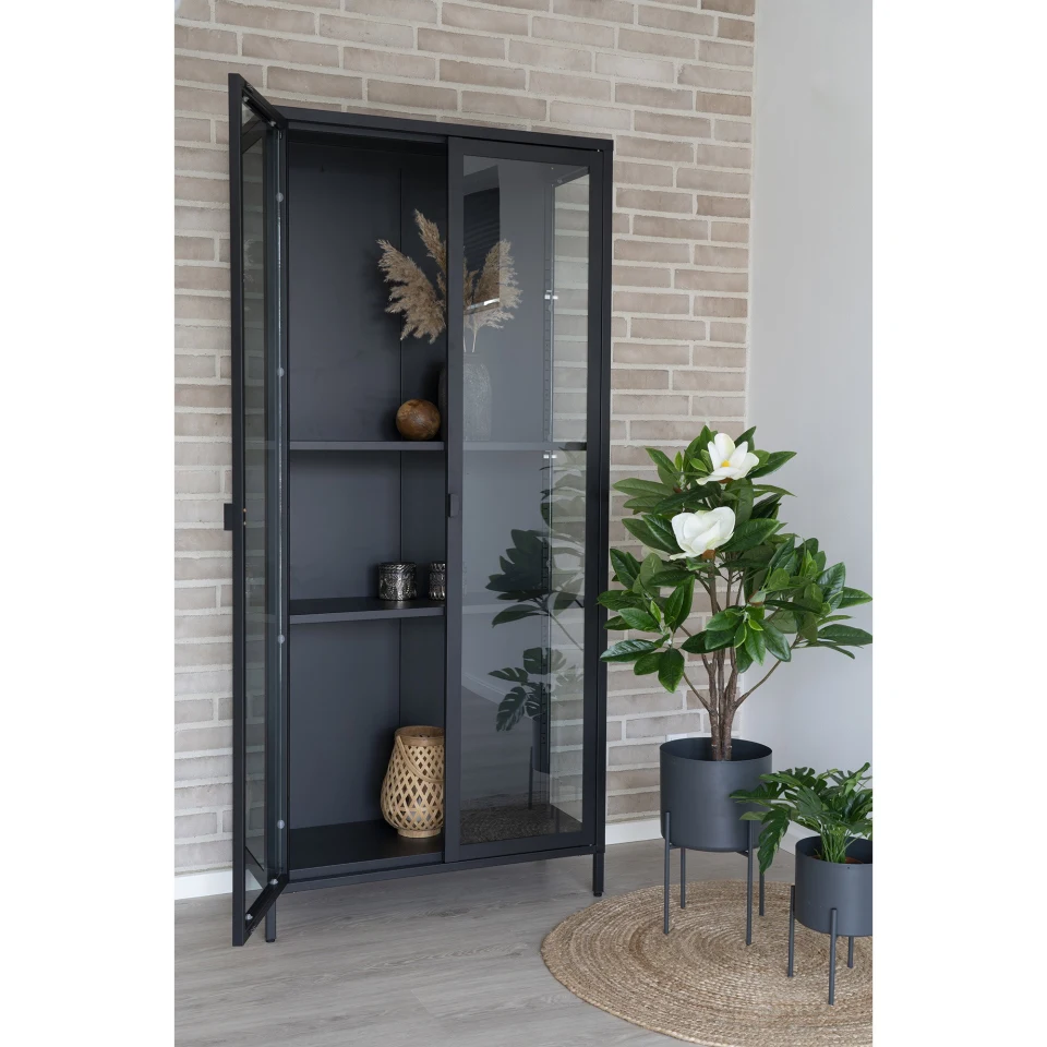 Brisbane Vitrina - Vitrina, 2 staklo doors, čelik, crna 80x35x175 cm