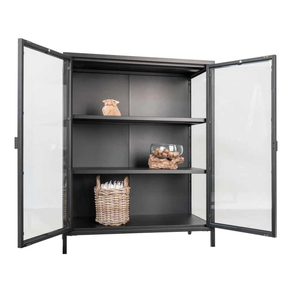 Brisbane Vitrina - Vitrina, 2 staklo doors, čelik, crna 80x40x101 cm