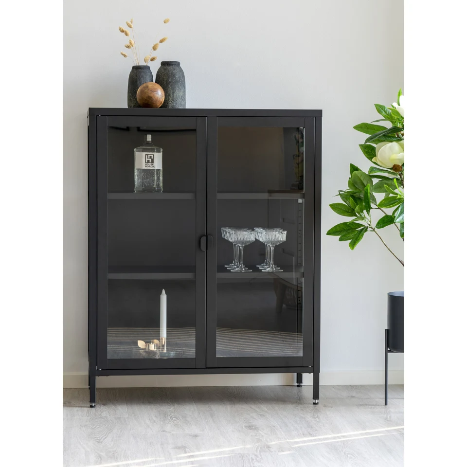 Brisbane Vitrina - Vitrina, 2 staklo doors, čelik, crna 80x40x101 cm