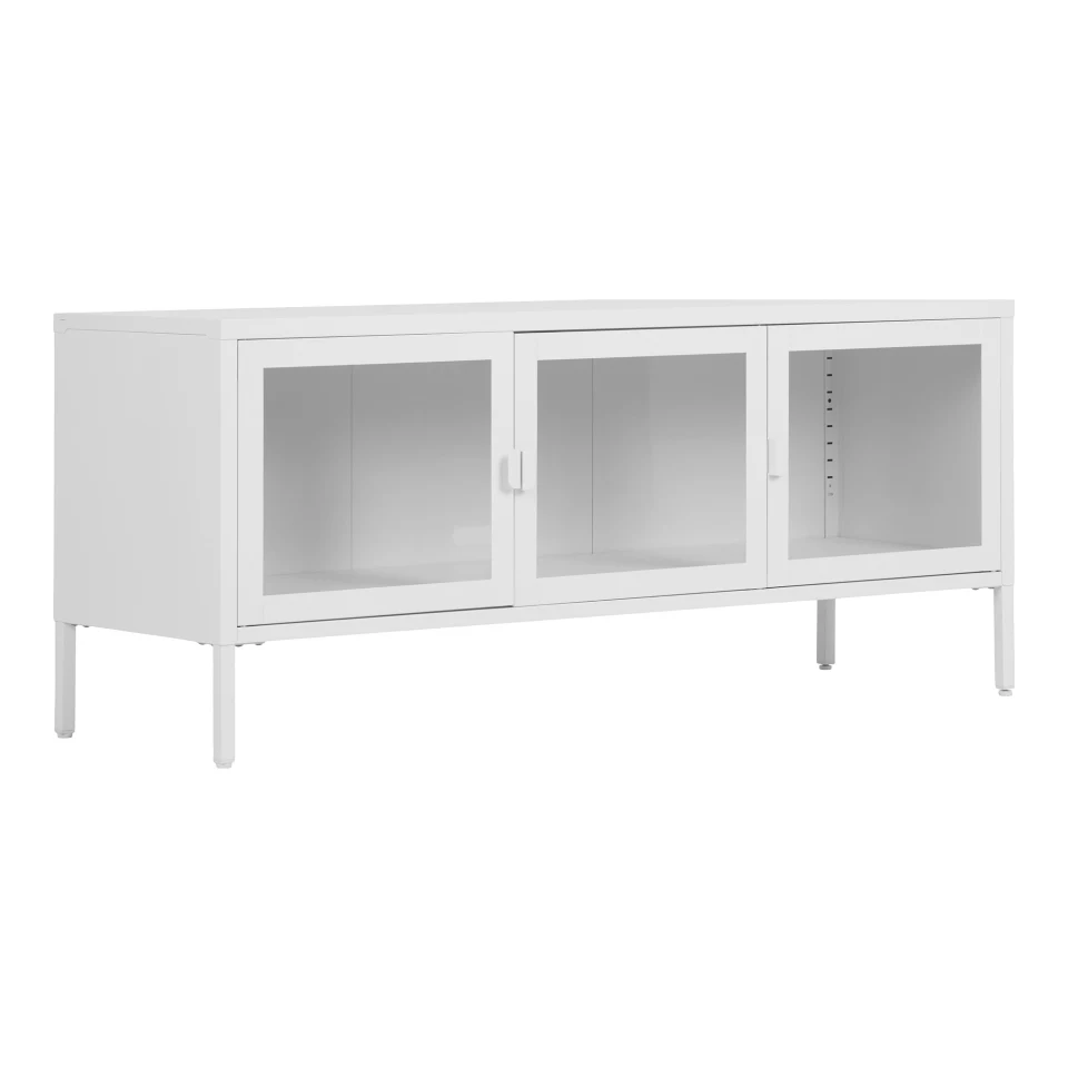 Brisbane TV komoda - TV komoda, 3 staklo doors, čelik, bijela 130x40x55 cm