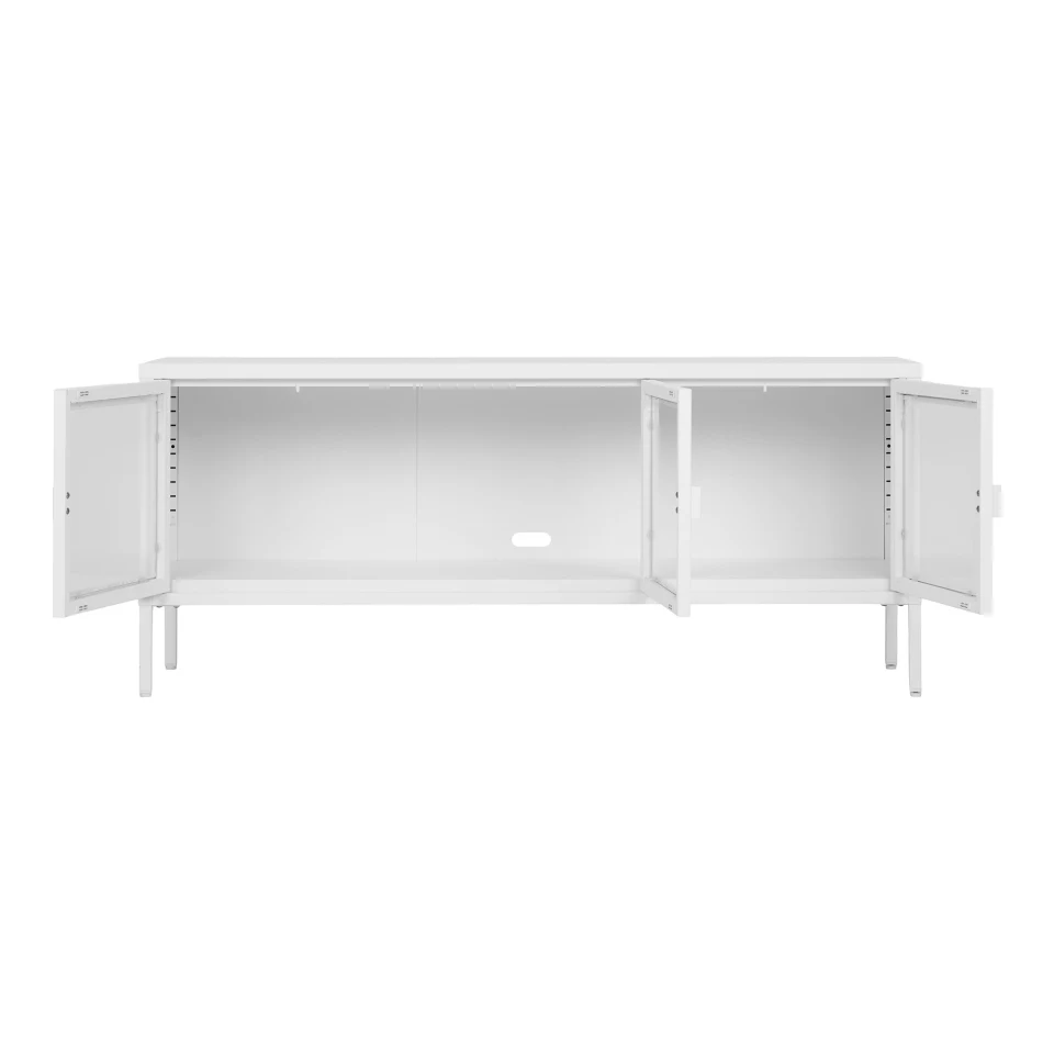 Brisbane TV komoda - TV komoda, 3 staklo doors, čelik, bijela 130x40x55 cm
