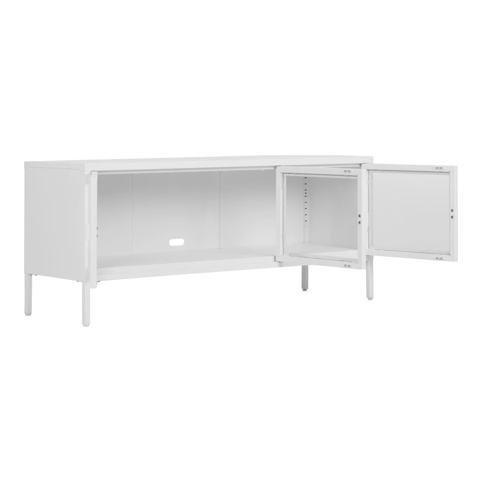 Brisbane TV komoda - TV komoda, 3 staklo doors, čelik, bijela 130x40x55 cm