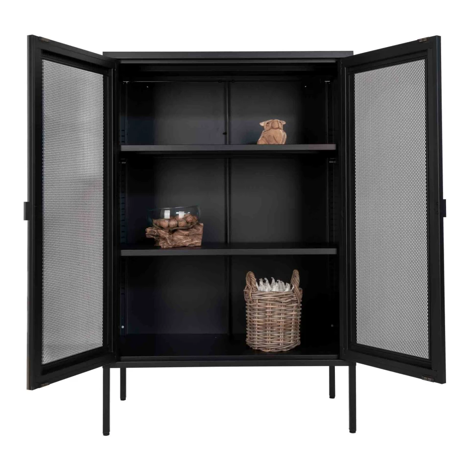 Melbourne Cabinet - Cabinet, 2 mesh doors, čelik, crna 80x40x120 cm