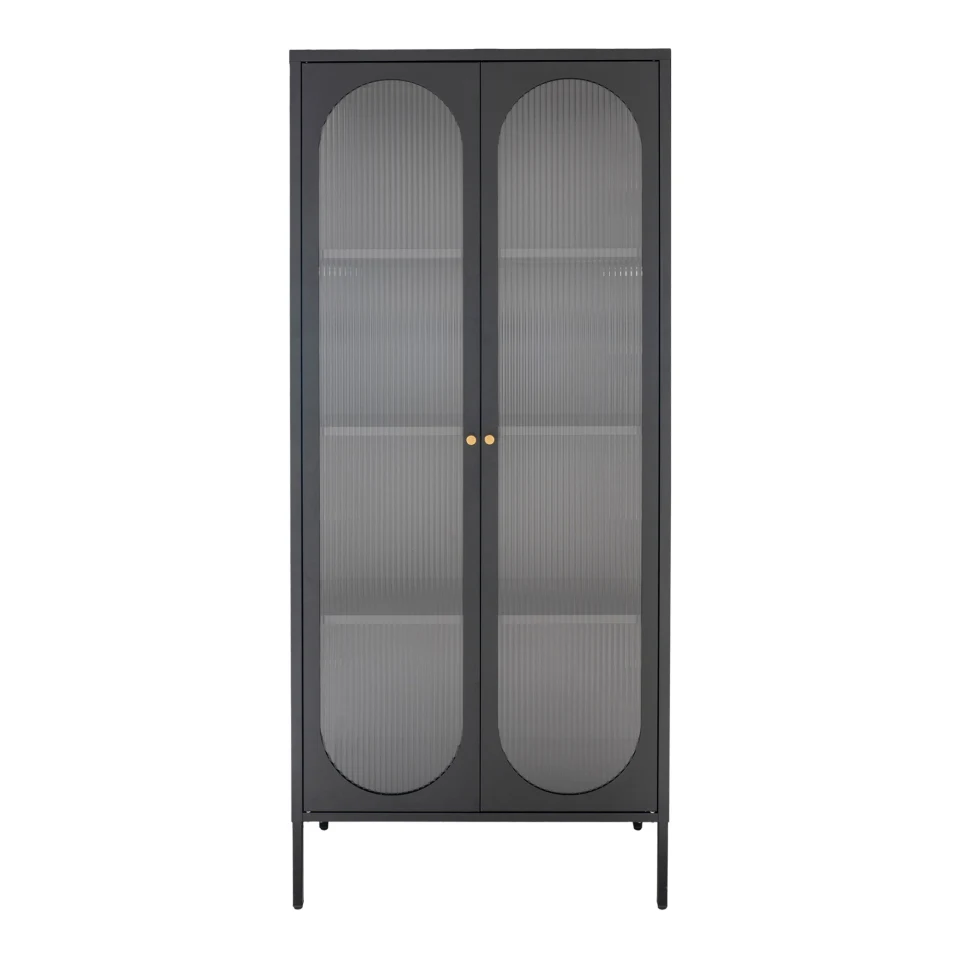Adelaide Vitrina - Vitrina, 2 rebrasto staklo doors, čelik, crna 80x35x180 cm