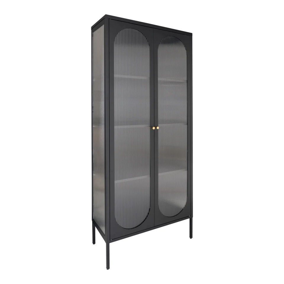 Adelaide Vitrina - Vitrina, 2 rebrasto staklo doors, čelik, crna 80x35x180 cm