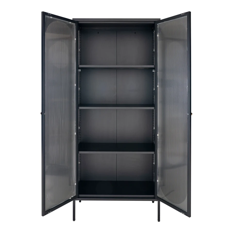 Adelaide Vitrina - Vitrina, 2 rebrasto staklo doors, čelik, crna 80x35x180 cm