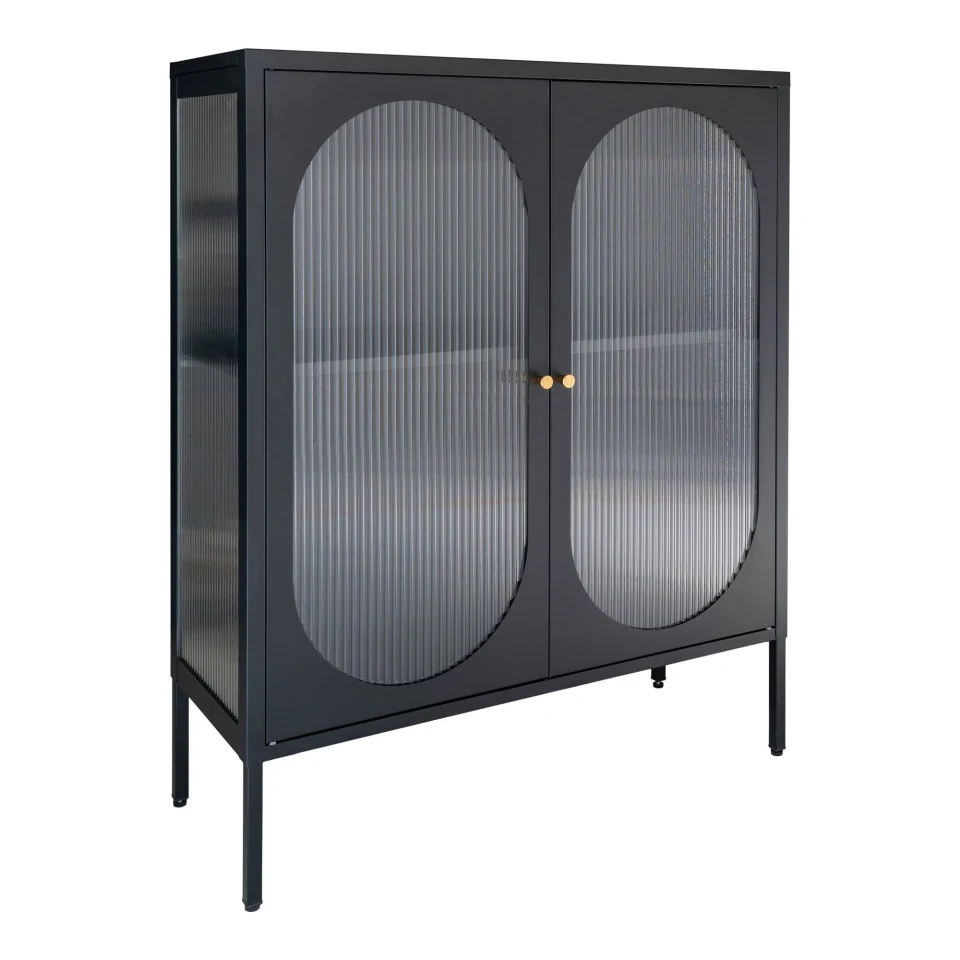 Adelaide Vitrina - Vitrina, 2 rebrasto staklo doors, čelik, crna 90x35x110 cm