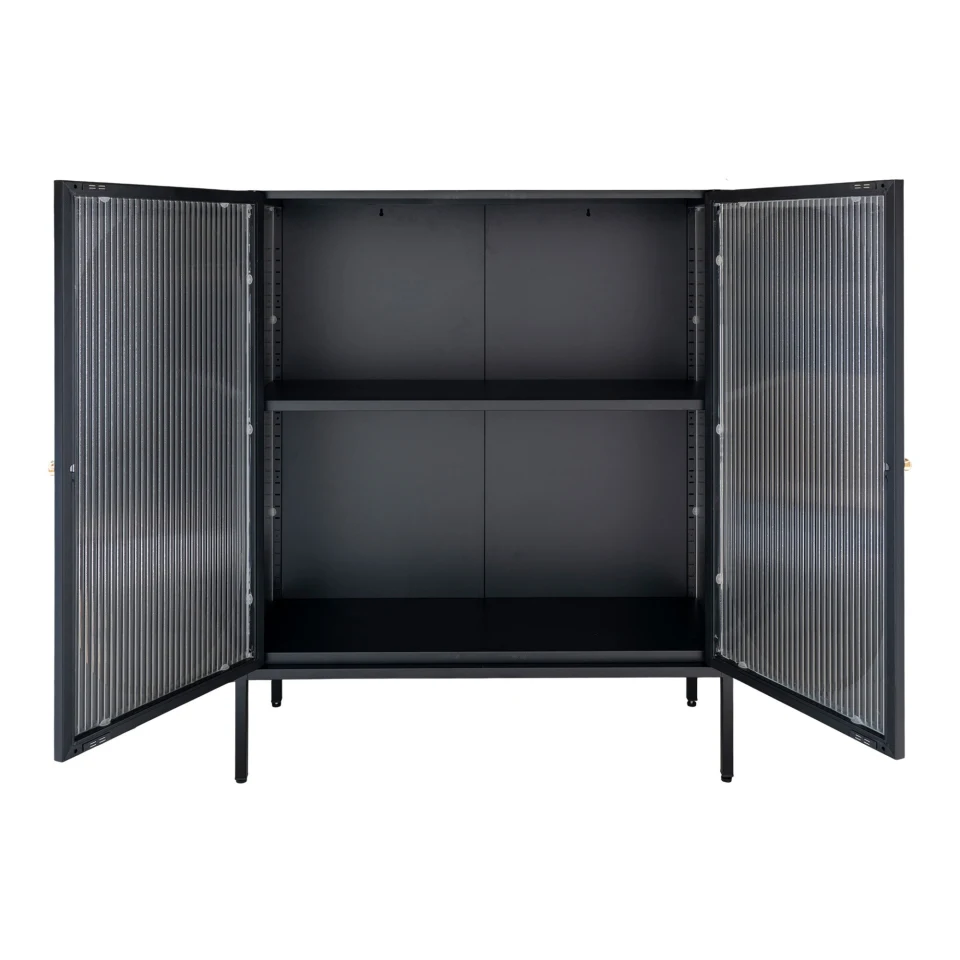 Adelaide Vitrina - Vitrina, 2 rebrasto staklo doors, čelik, crna 90x35x110 cm