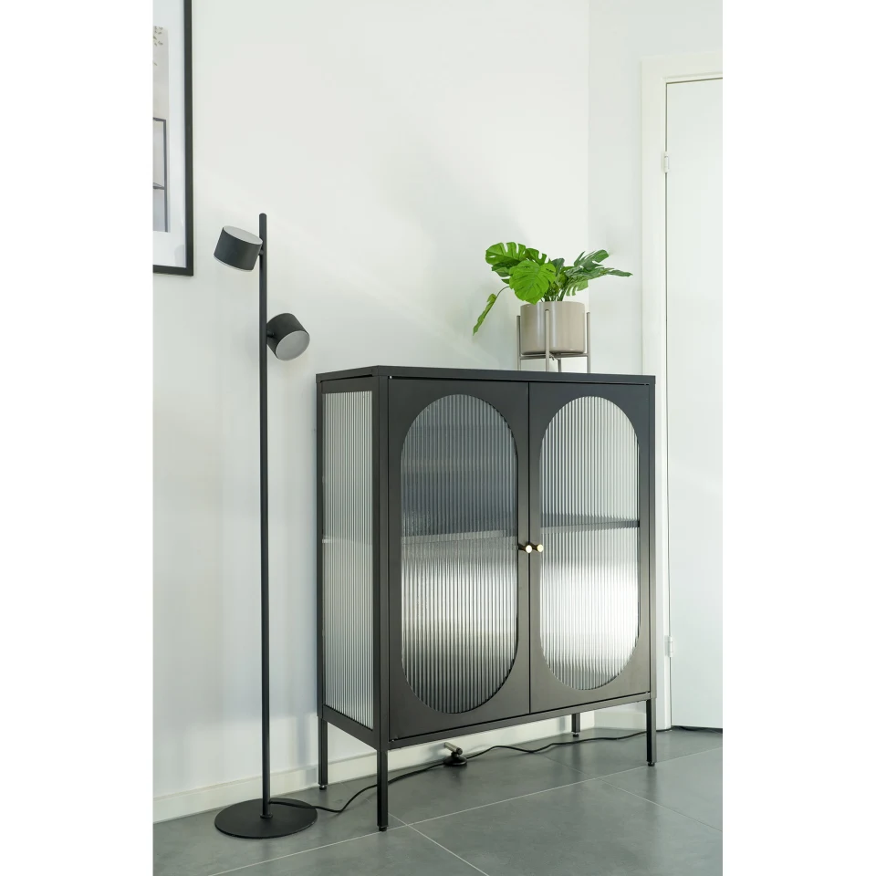Adelaide Vitrina - Vitrina, 2 rebrasto staklo doors, čelik, crna 90x35x110 cm