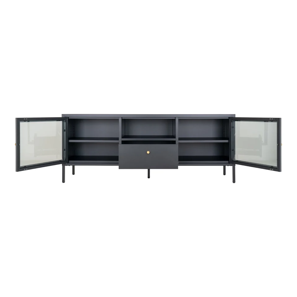 Dalby TV komoda - TV komoda, 2 staklo doors, 1 drawer, čelik, crna 150x35x60 cm