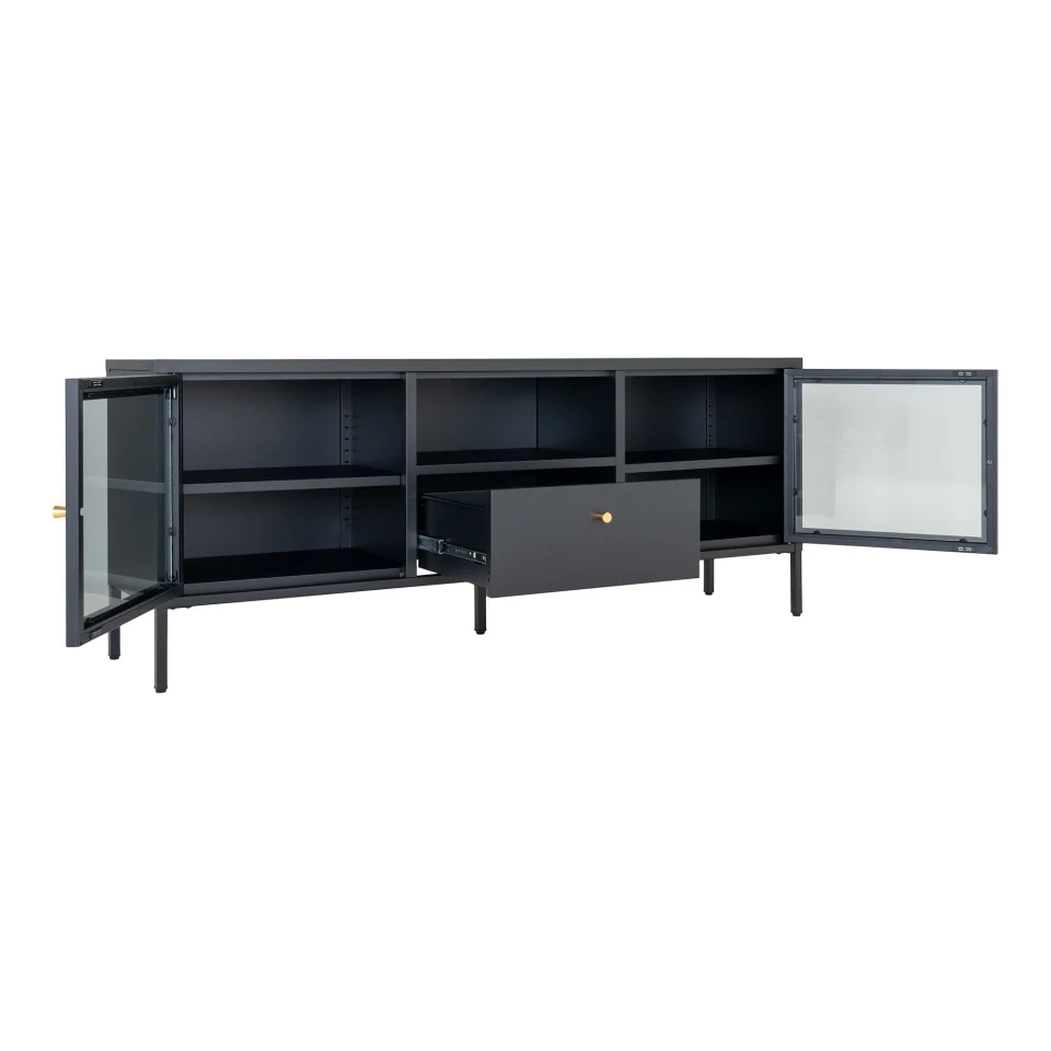 Dalby TV komoda - TV komoda, 2 staklo doors, 1 drawer, čelik, crna 150x35x60 cm