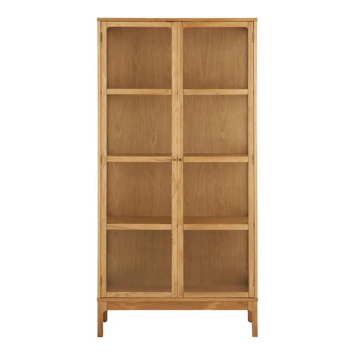 Zamora Cabinet - Cabinet, 2 staklo doors, 3 police, hrast/hrastov furnir/kaljeno staklo, prirodna 40x90x180 cm