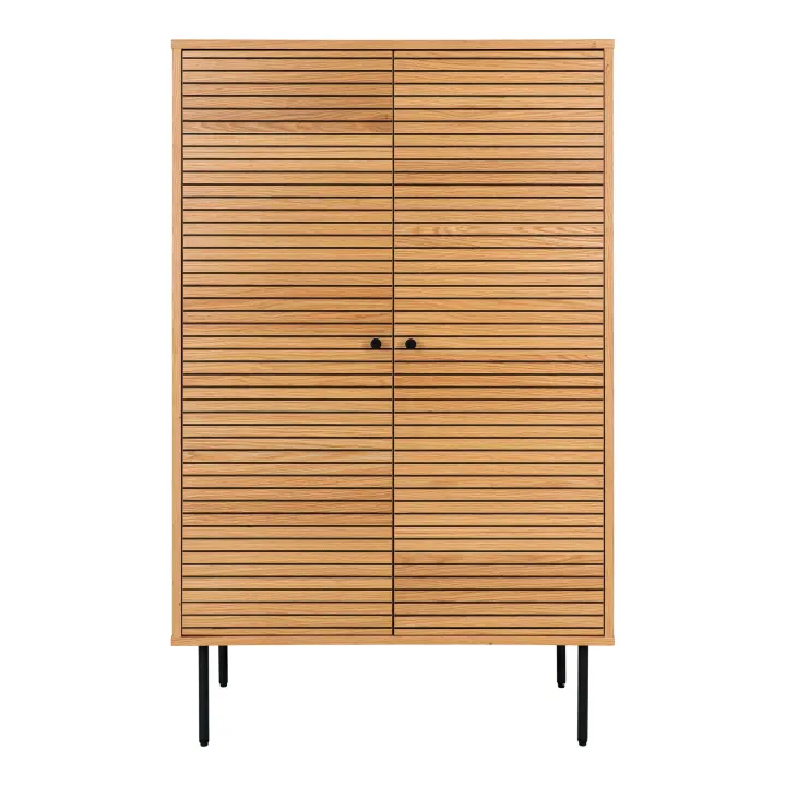 Kyoto Highboard - Highboard, 2 vrata, hrastov furnir, prirodna, crna metal legs 80x40x130 cm