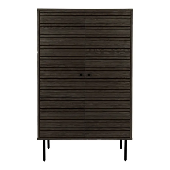 Kyoto Highboard - Highboard, 2 vrata, hrastov furnir, dimljena, crna metal legs 80x40x130 cm