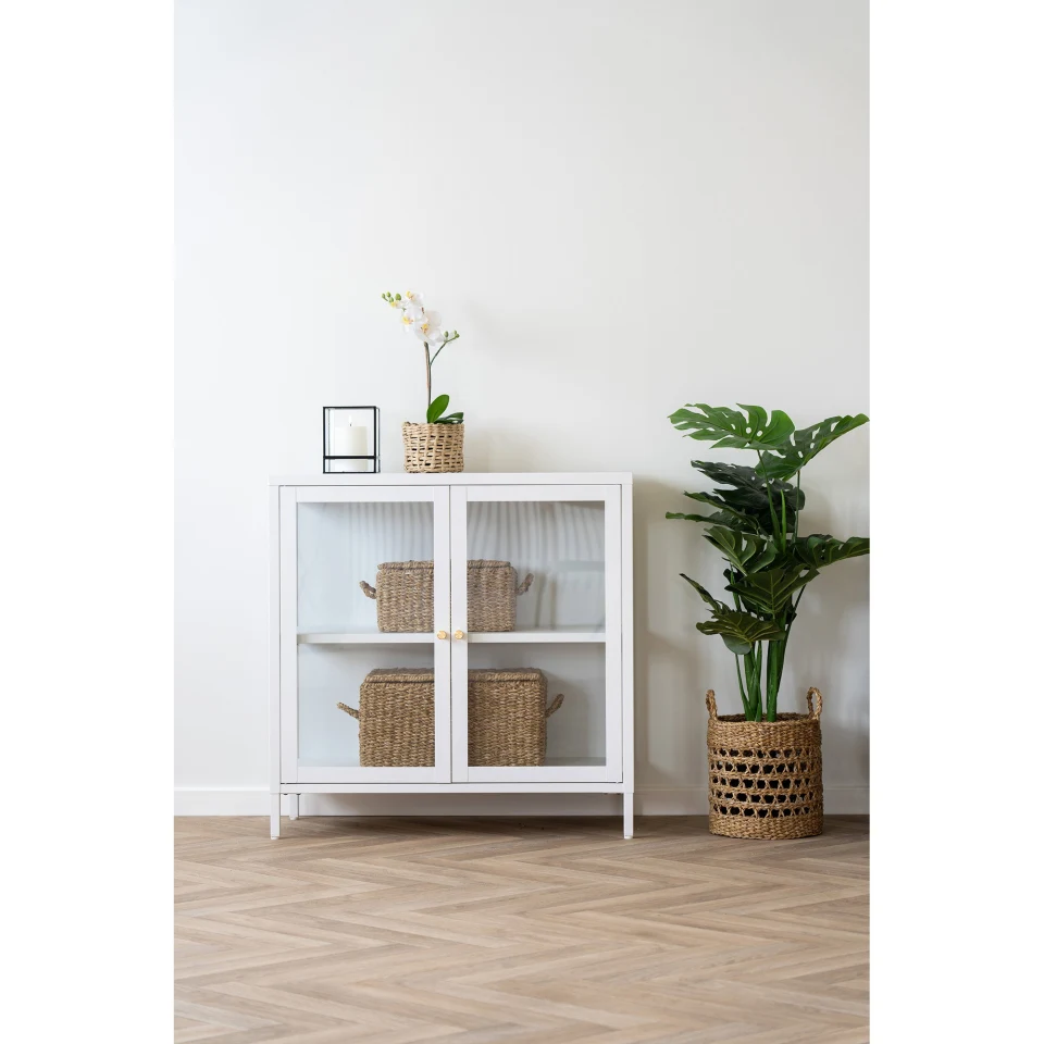 Dalby Cabinet - Cabinet, 2 staklo doors, čelik, bijela 80x35x80 cm