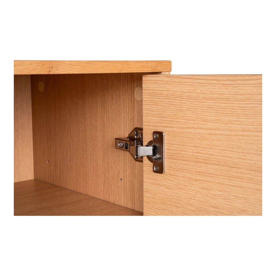 Kyoto Sideboard - Sideboard, 3 ladice, 2 vrata, hrastov furnir, prirodna, crna metal legs 150x40x74 cm