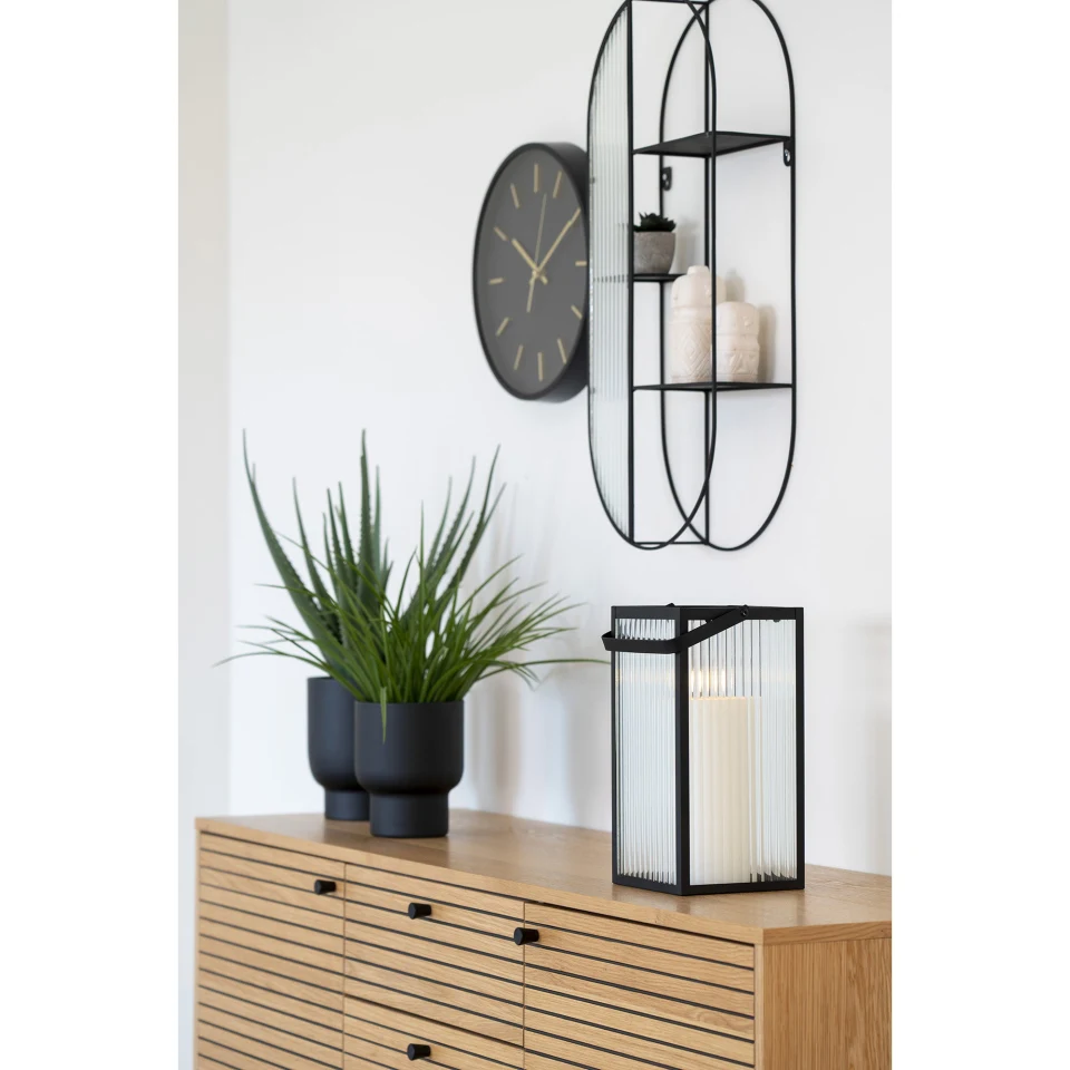 Kyoto Sideboard - Sideboard, 3 ladice, 2 vrata, hrastov furnir, prirodna, crna metal legs 150x40x74 cm