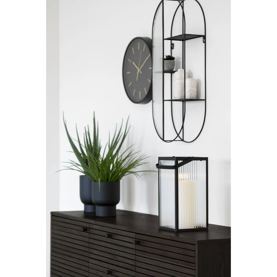 Kyoto Sideboard - Sideboard, 3 ladice, 2 vrata, hrastov furnir, dimljena, crna metal legs 150x40x74 cm
