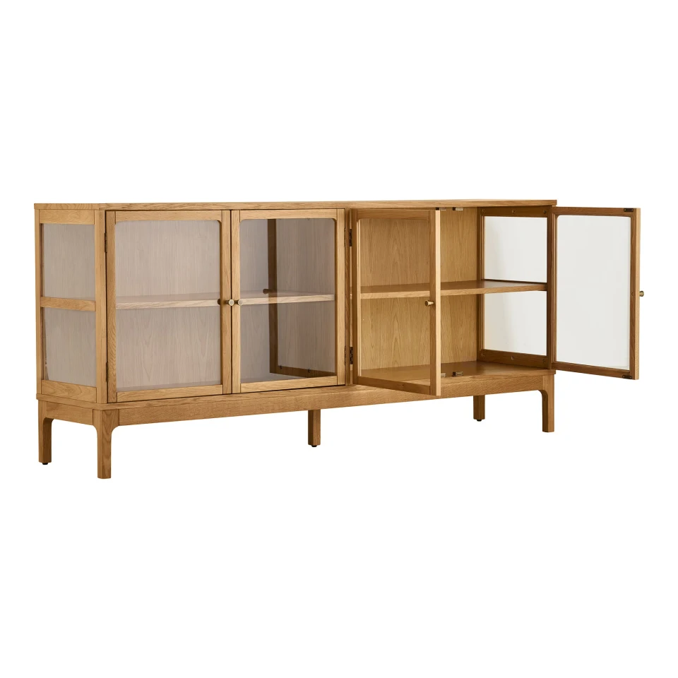 Zamora Sideboard - Sideboard, 4 staklo doors, 1 polica, hrast/hrastov furnir/kaljeno staklo, prirodna 40x180x80 cm