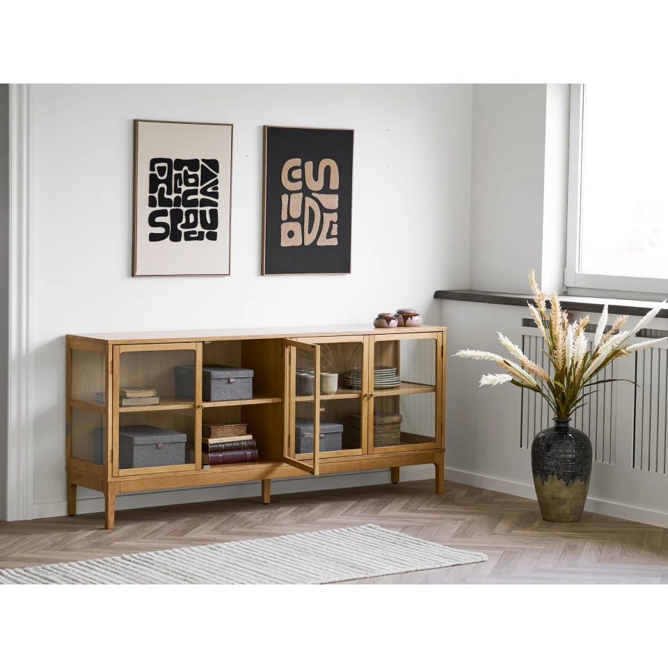 Zamora Sideboard - Sideboard, 4 staklo doors, 1 polica, hrast/hrastov furnir/kaljeno staklo, prirodna 40x180x80 cm