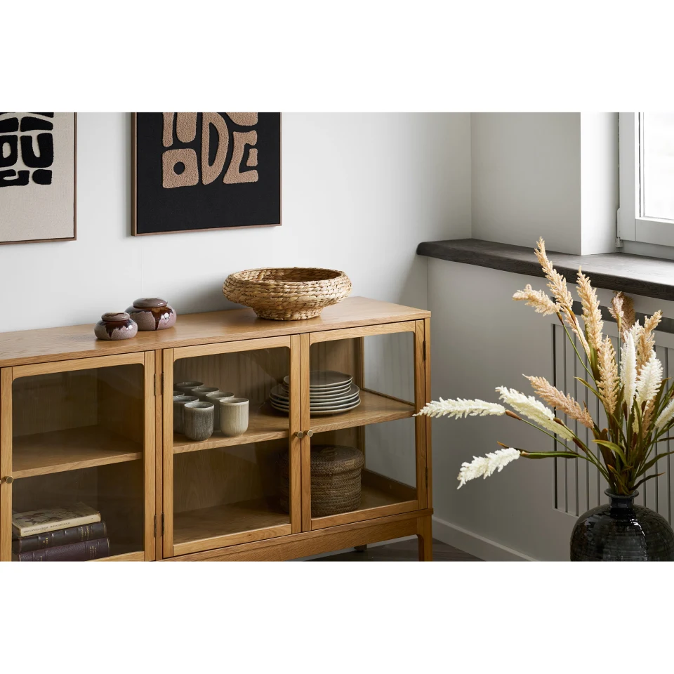 Zamora Sideboard - Sideboard, 4 staklo doors, 1 polica, hrast/hrastov furnir/kaljeno staklo, prirodna 40x180x80 cm