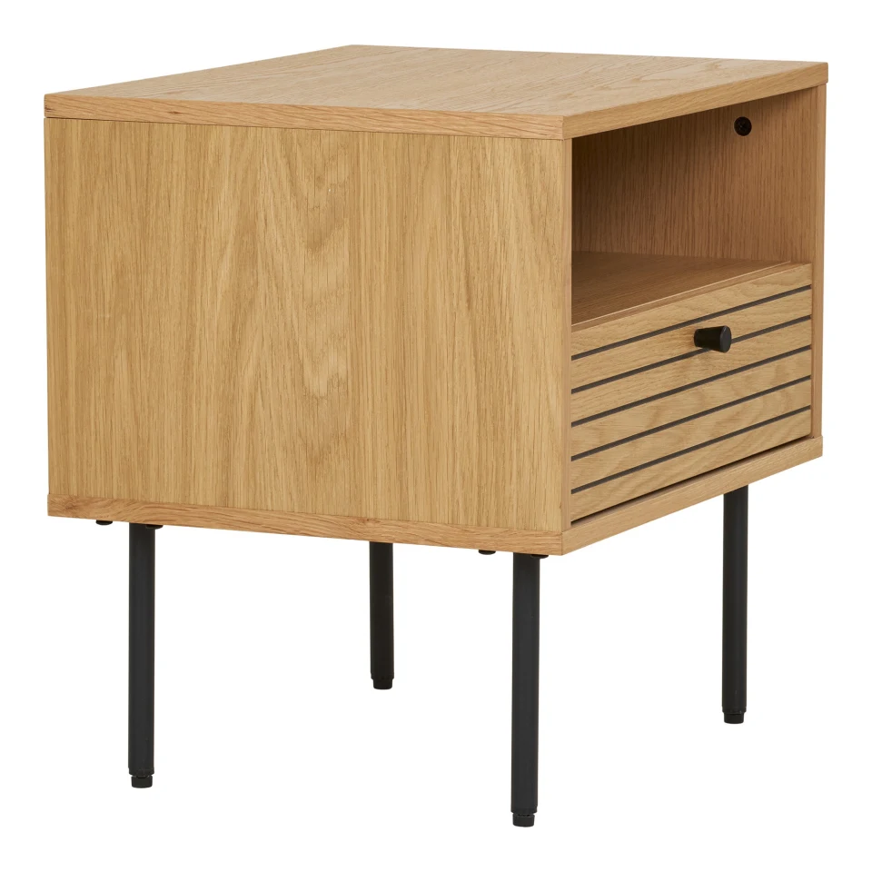 Kyoto Pomoćni stolić - Pomoćni stolić, 1 drawer, hrastov furnir, prirodna, crna metal legs 50x40x50 cm