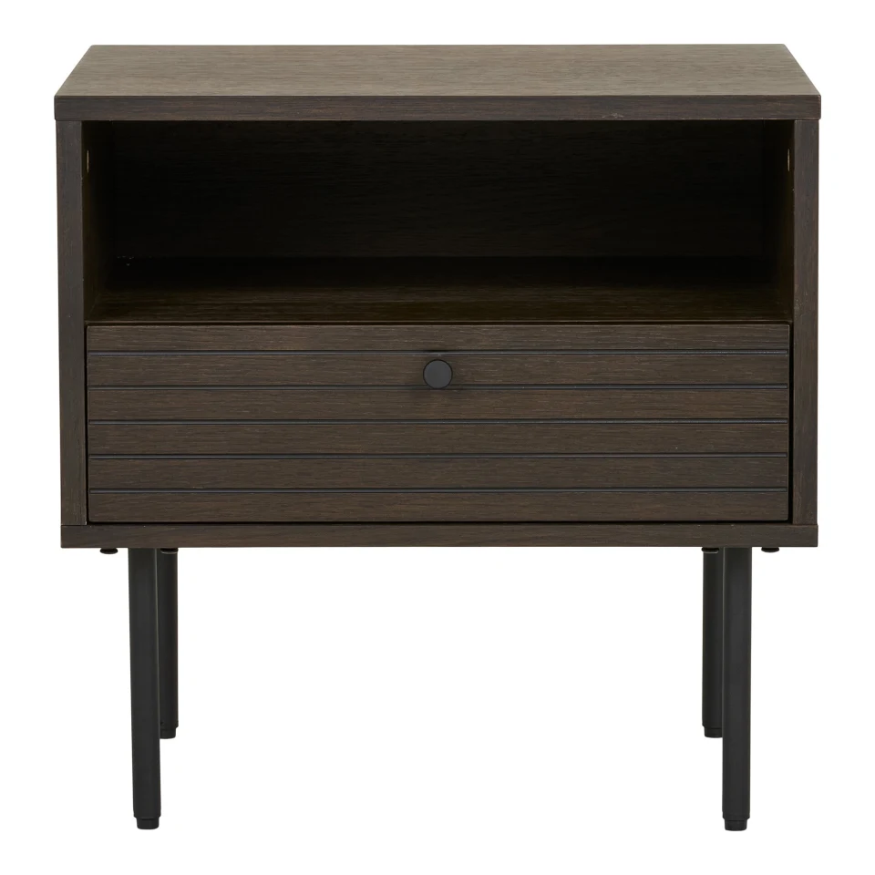 Kyoto Pomoćni stolić - Pomoćni stolić, 1 drawer, hrastov furnir, dimljena, crna metal legs 50x40x50 cm