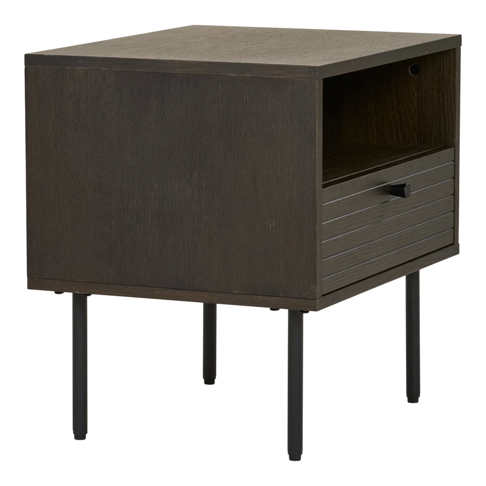 Kyoto Pomoćni stolić - Pomoćni stolić, 1 drawer, hrastov furnir, dimljena, crna metal legs 50x40x50 cm