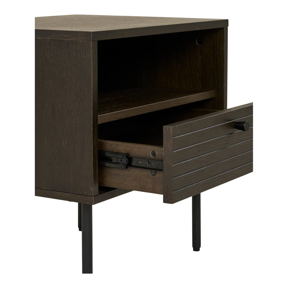 Kyoto Pomoćni stolić - Pomoćni stolić, 1 drawer, hrastov furnir, dimljena, crna metal legs 50x40x50 cm