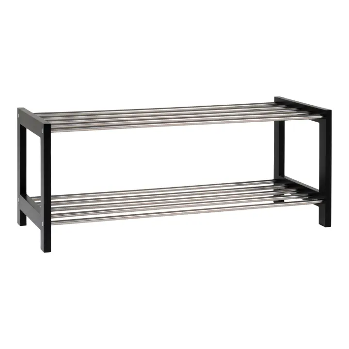 Padova Shoe Rack - Shoe rack, drvo/čelik, 2 police, crna 78x34 cm