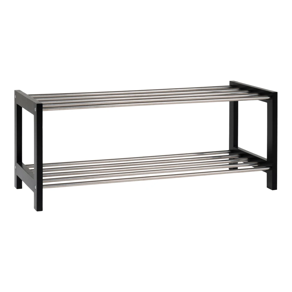 Padova Shoe Rack - Shoe rack, drvo/čelik, 2 police, crna 78x34 cm