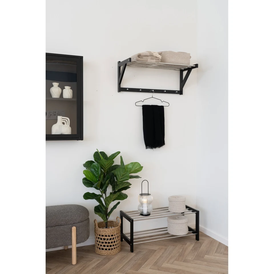 Padova Shoe Rack - Shoe rack, drvo/čelik, 2 police, crna 78x34 cm