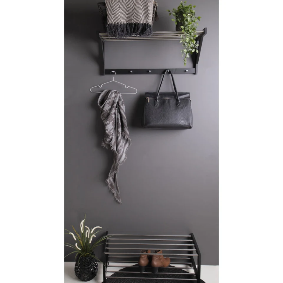 Padova Shoe Rack - Shoe rack, drvo/čelik, 2 police, crna 78x34 cm