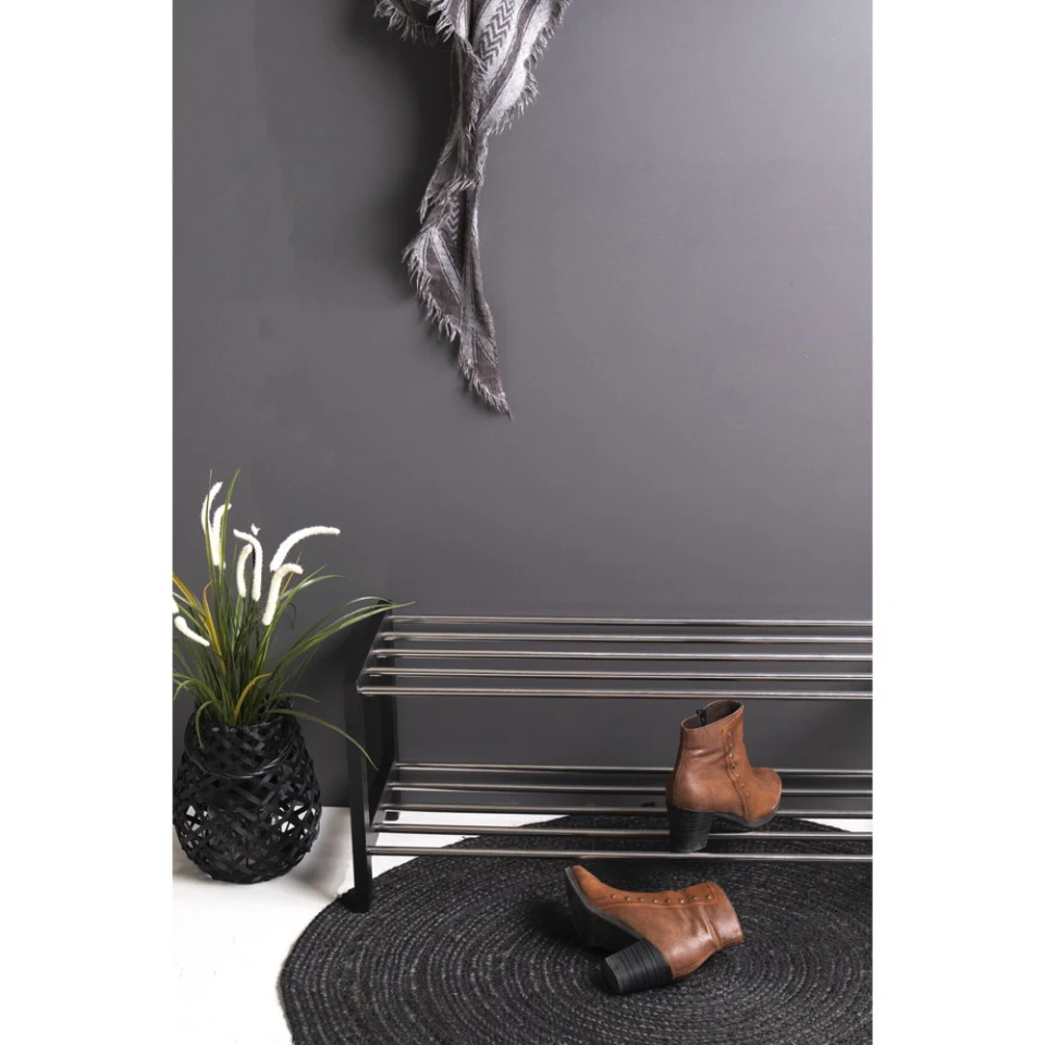 Padova Shoe Rack - Shoe rack, drvo/čelik, 2 police, crna 78x34 cm