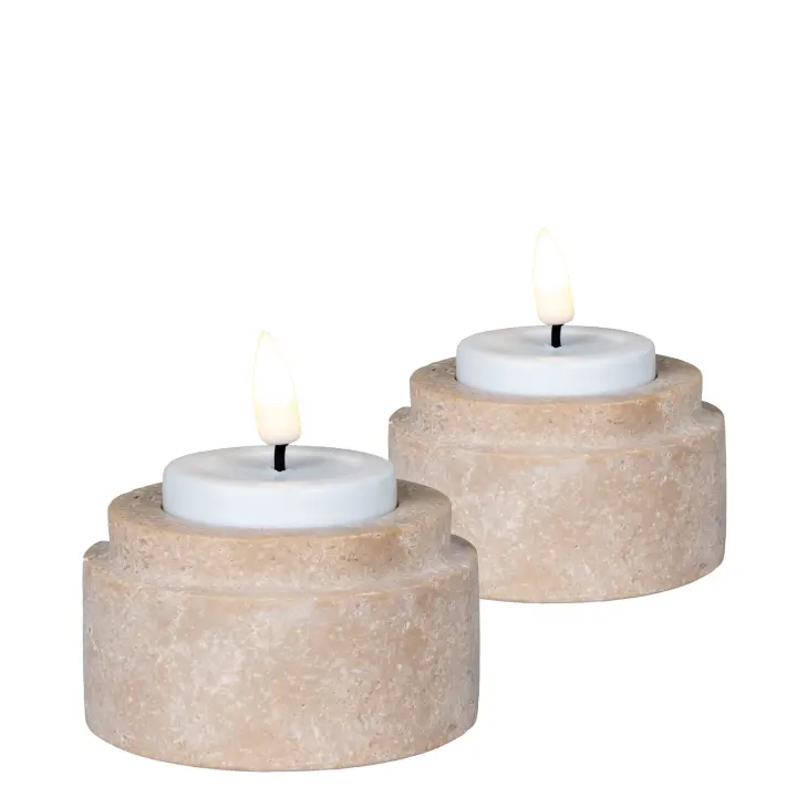 Tealight Holder - Tealight Holder, travertin, prirodna set od 2