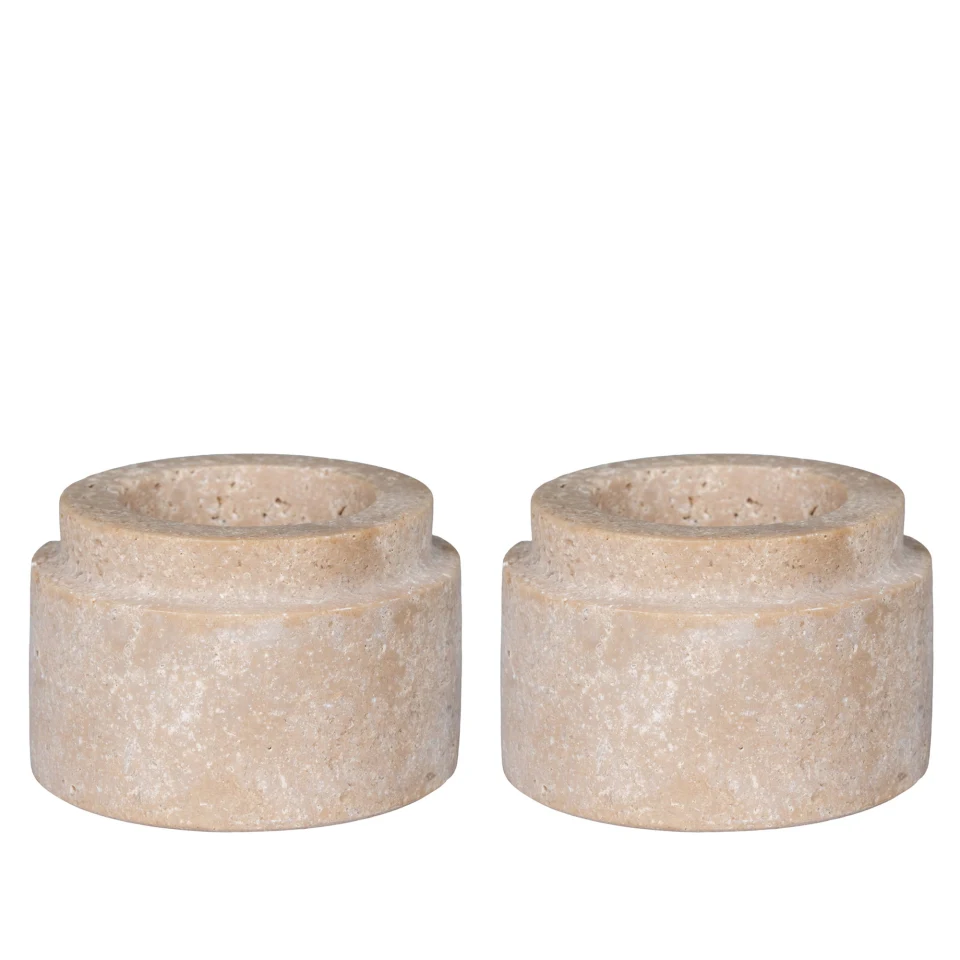 Tealight Holder - Tealight Holder, travertin, prirodna set od 2