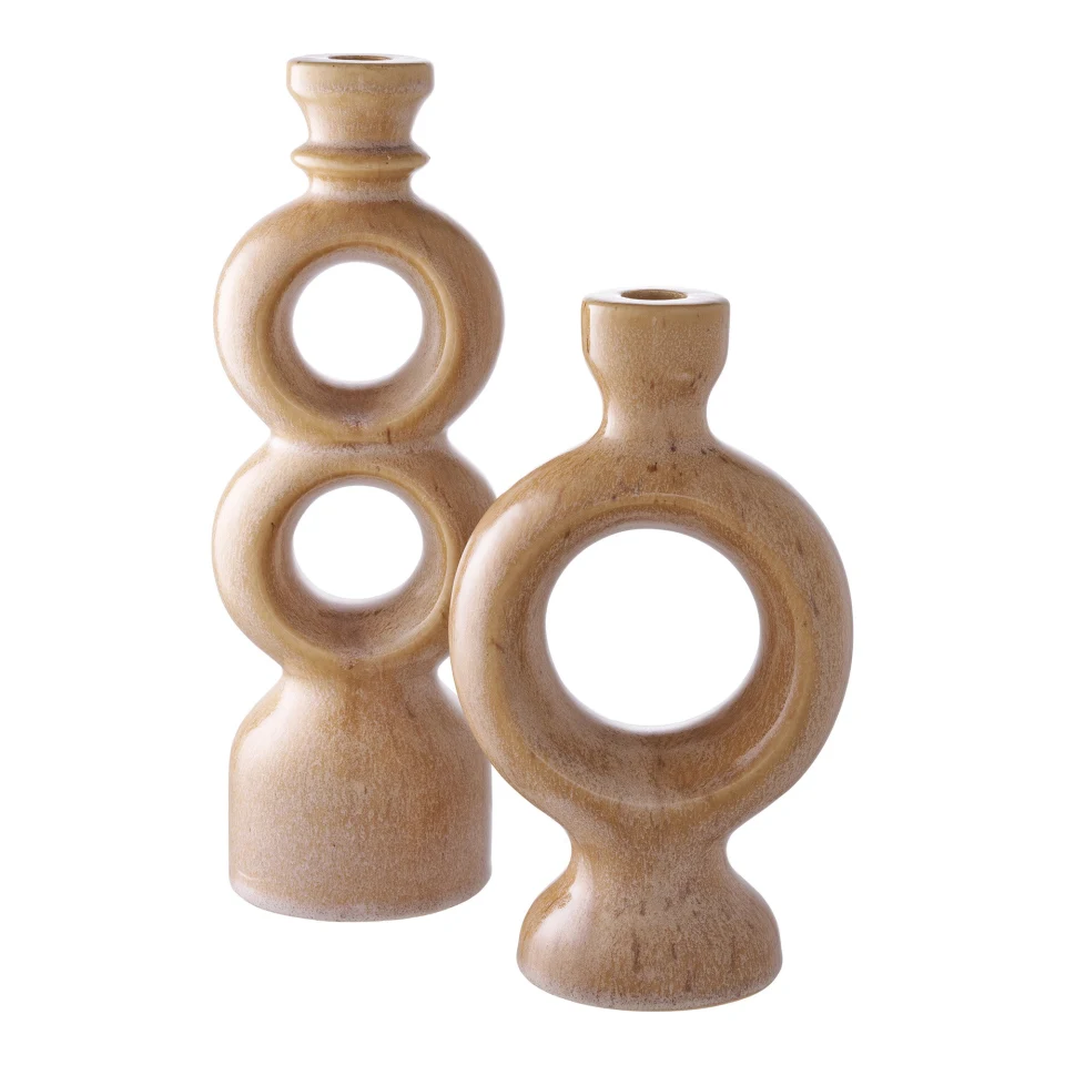 Svijećnjak - Svijećnjak, keramika, smeđa 13,5x8,8x23,4 cm