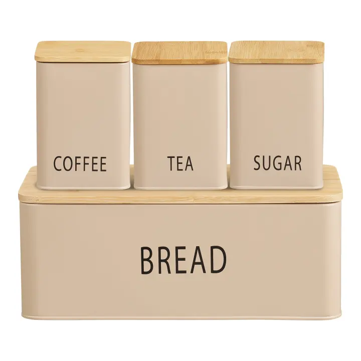 Tula Bread Box - Bread box s 3 cans, metal/bambus, bež, set od 4