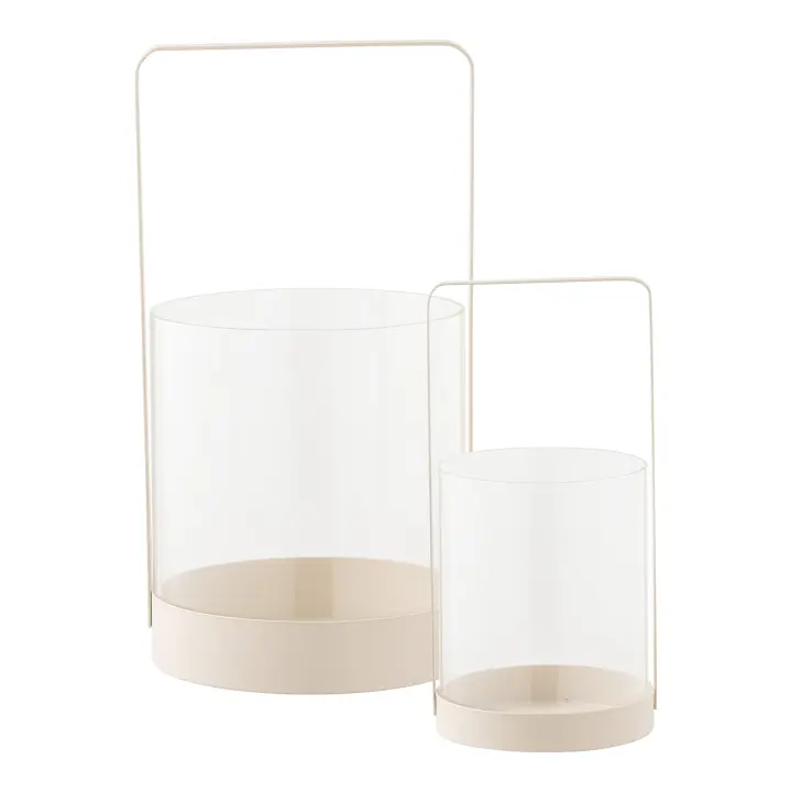 Lampion Svijećnjak - Lampion svijećnjak, staklo/metal, bež, set od 2