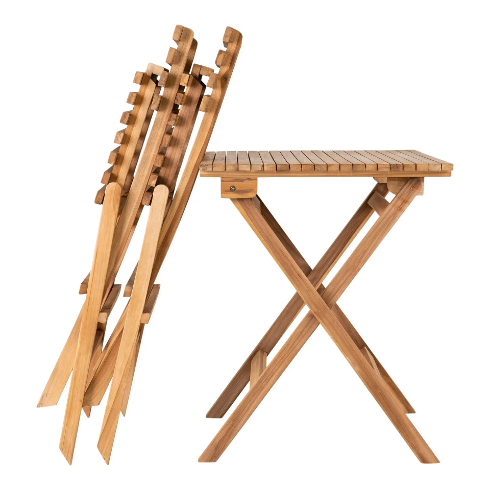 Cuenca Café Set - Café set, 2 stolice i 1 table, tikovina, prirodna