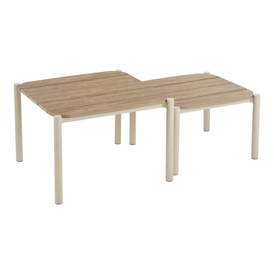 Abela Lounge set - Lounge set, aluminij/umjetno drvo/poliester/PE ratan, pješčana/prirodna, uklj. jastuke